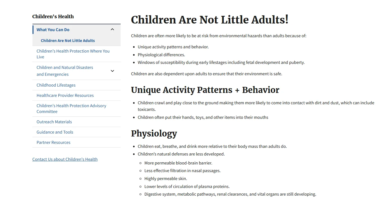 EPA Children Are Not Little Adults screenshot