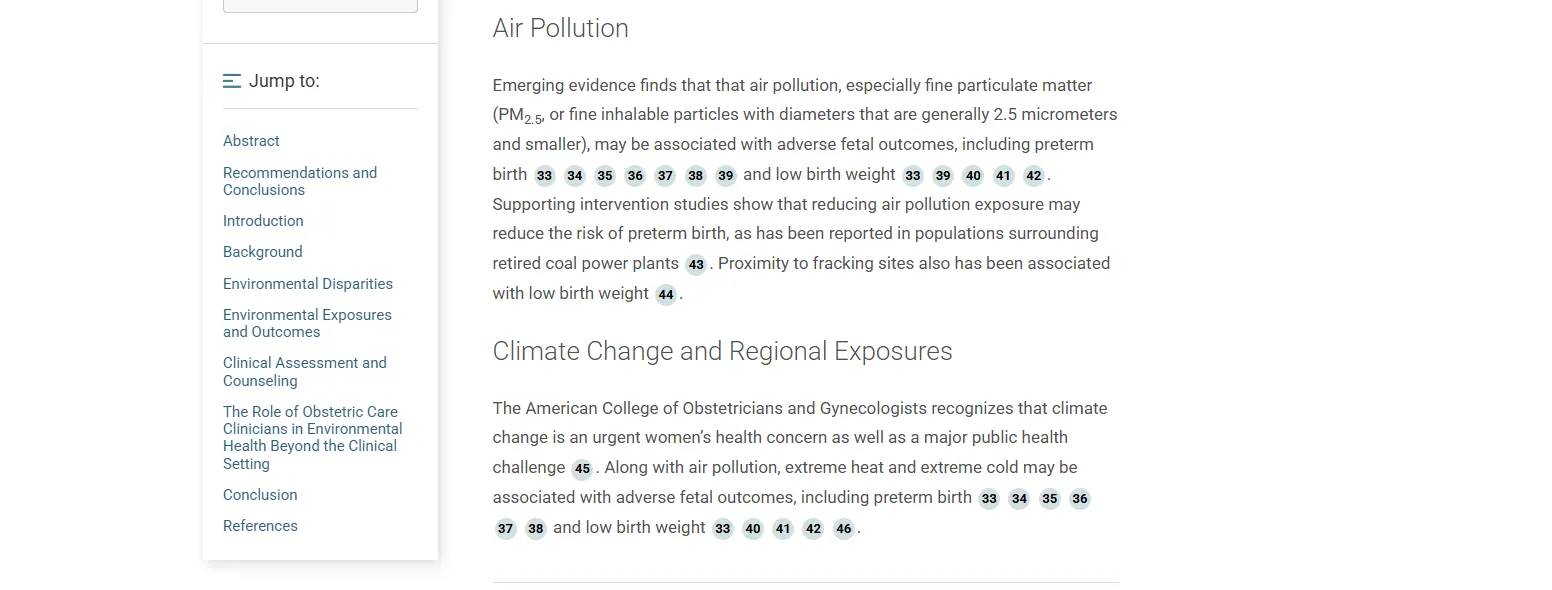 ACOG Air Pollution pregnancy source screenshot