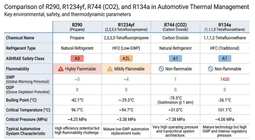 R290 在电动车热管理系统中的热泵回路示意图