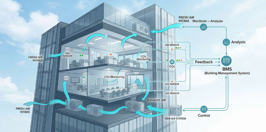 Illustration of integrated building IAQ monitoring and control