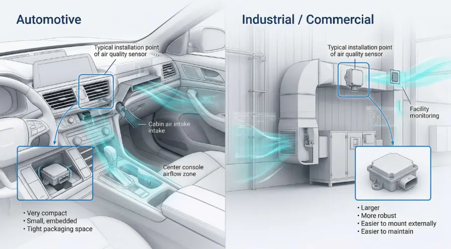 Comparison of system goals for automotive and industrial air quality sensors
