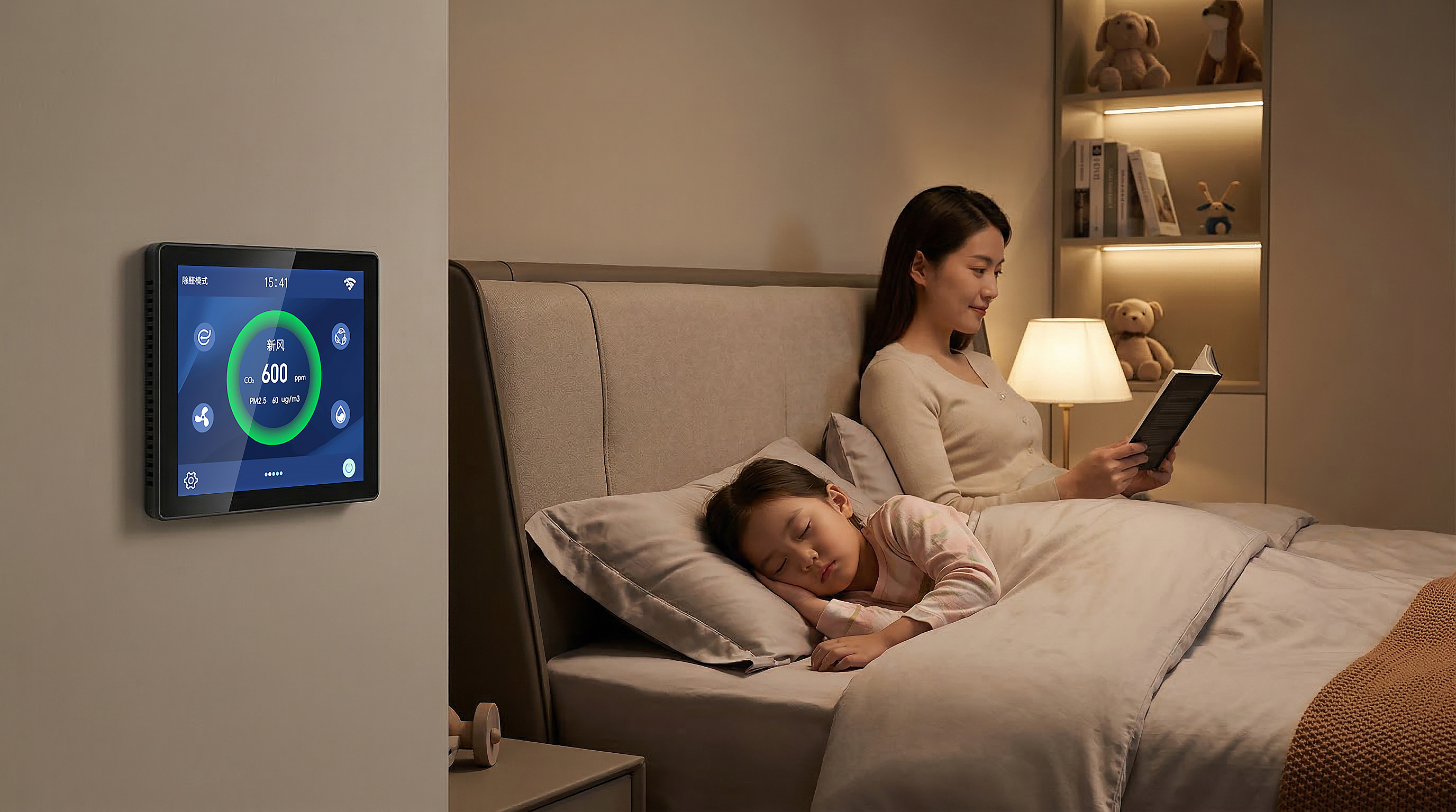 控制界面加房间传感加显示加通讯四合一示意图