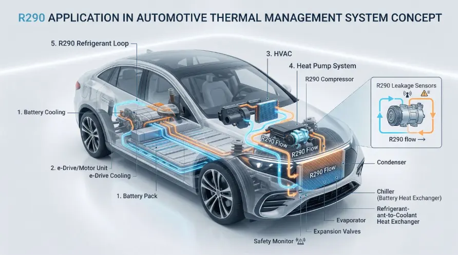 关于制冷剂泄漏检测和电动汽车 HVAC 安全的 R290 汽车热管理文章